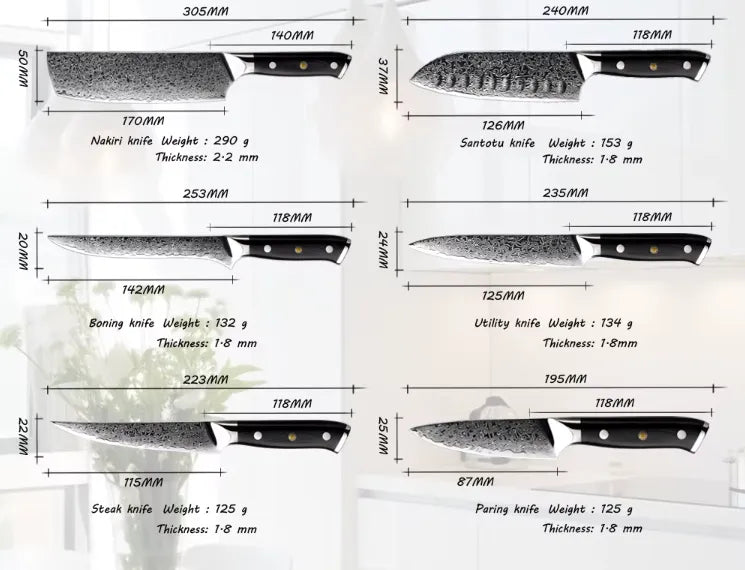 13 PIECE SET DAMASCUS STEEL KNIVES WITH G-10 HANDLE