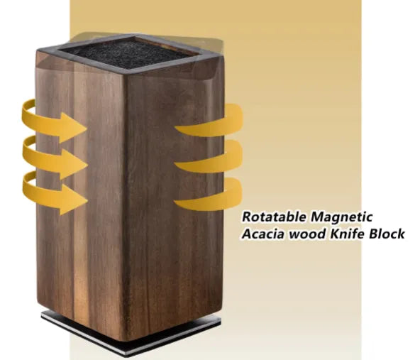 NATURAL ACACIA WOOD 360 DEGREE ROTATABLE MAGNETIC KNIFE BLOCKS