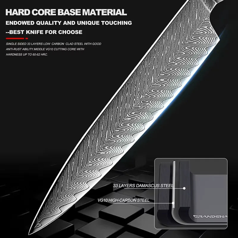 7 PIECE DAMASCUS STEEL KITCHEN KNIFE WITH AFRICA ROSEWOOD HANDLE