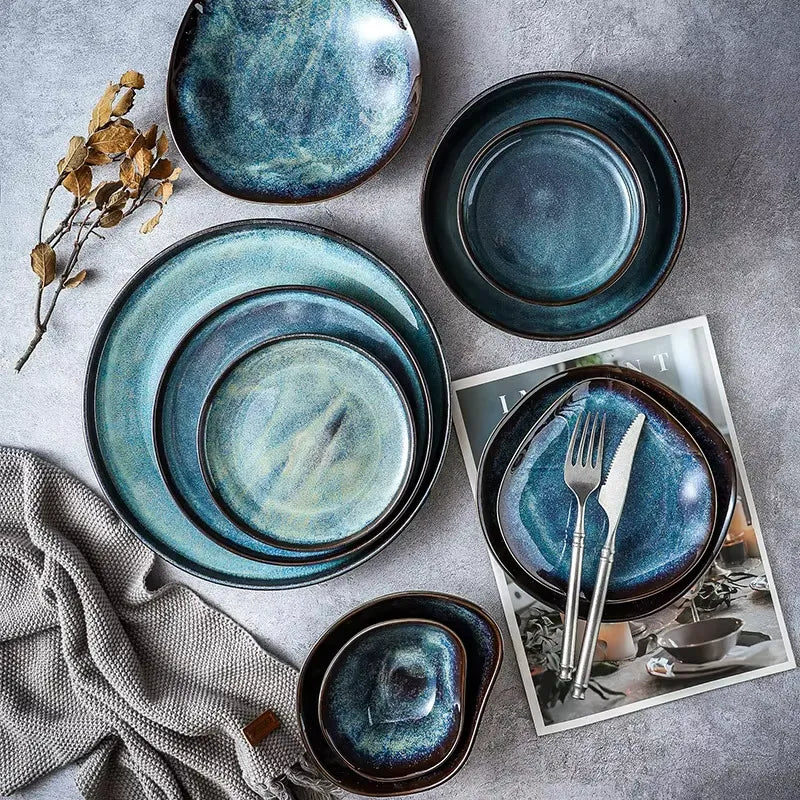 AURORA BLUE – GLAZED CERAMIC DINNER PLATES