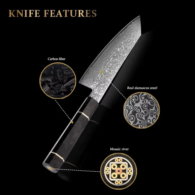 DAMASCUS STEEL KIRITSUKE CHEF KNIFE WITH CARBON FIBER HANDLE