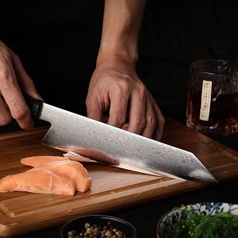 DAMASCUS STEEL KIRITSUKE CHEF KNIFE WITH CARBON FIBER HANDLE