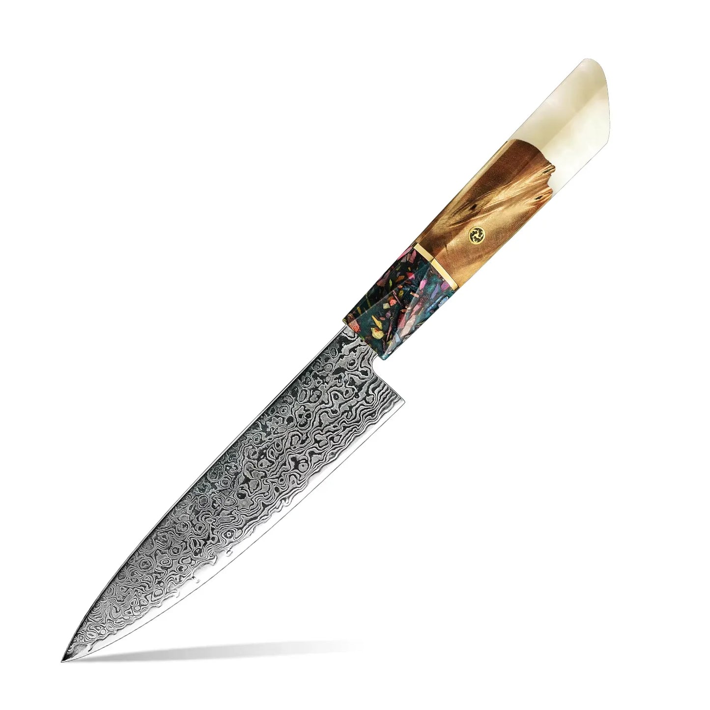 3 PIECE SET DAMASCUS STEEL KNIVES WITH RESIN & SOLID WOOD HANDLE