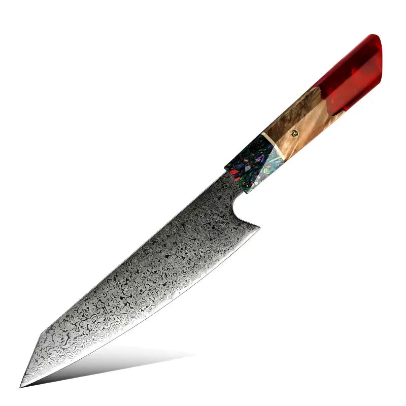 DAMASCUS STEEL KIRITSUKE CHEF KNIFE WITH WOOD & RESIN HANDLE