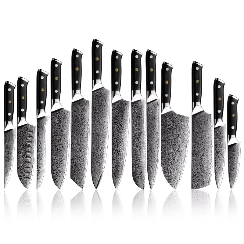 13 PIECE SET DAMASCUS STEEL KNIVES WITH G-10 HANDLE