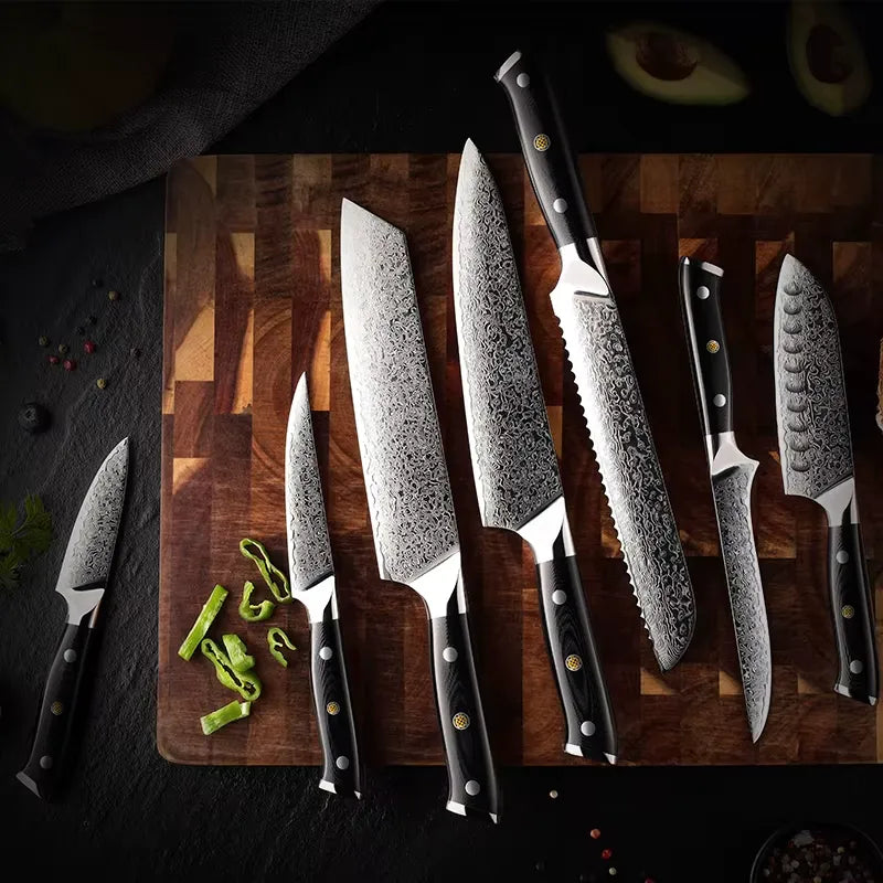 13 PIECE SET DAMASCUS STEEL KNIVES WITH G-10 HANDLE