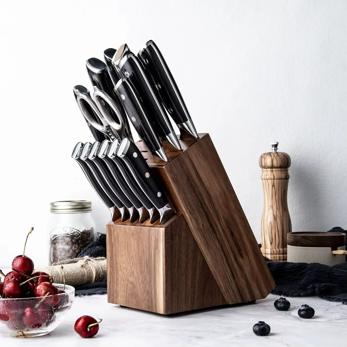 14 SLOTS UNIVERSAL HIGH QUALITY WOOD KNIFE BLOCK