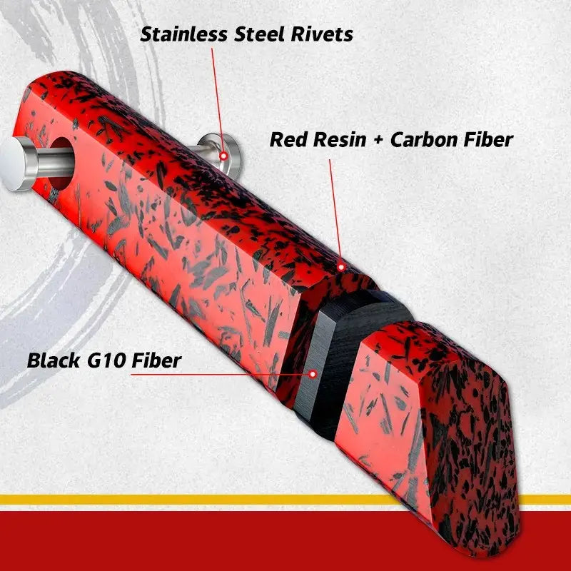 DAMASCUS STEEL KIRITSUKE CHEF KNIFE WITH RED CARBON FIBER HANDLE