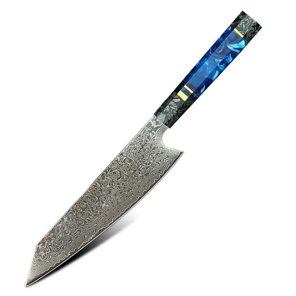 DAMASCUS STEEL KIRITSUKE CHEF KNIFE WITH CARBON FIBER & RESIN HANDLE