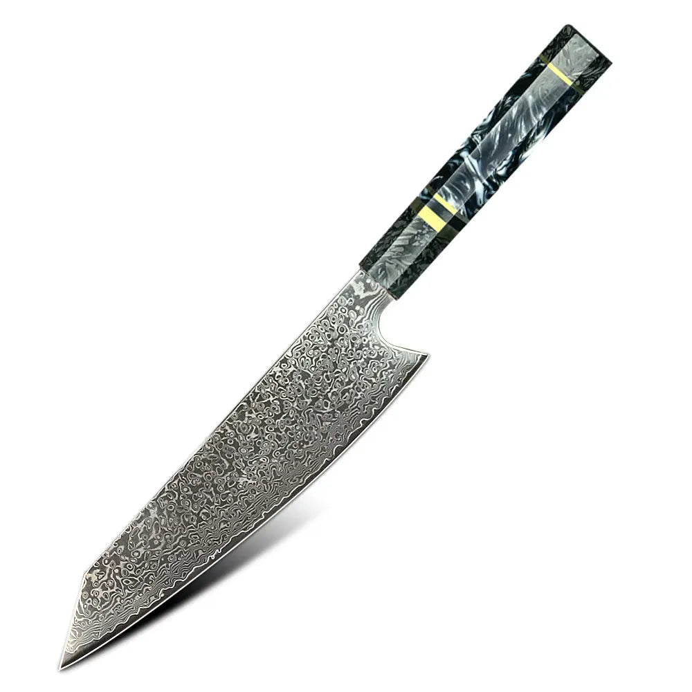 DAMASCUS STEEL KIRITSUKE CHEF KNIFE WITH CARBON FIBER & RESIN HANDLE