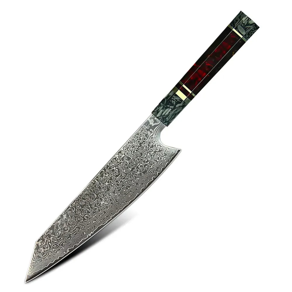 DAMASCUS STEEL KIRITSUKE CHEF KNIFE WITH CARBON FIBER & RESIN HANDLE