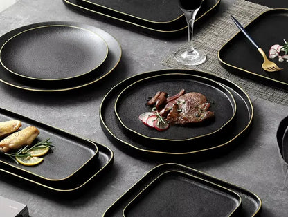 OBSIDIAN LUXE – BLACK & GOLD DINNER PLATE 2 PIECE SET
