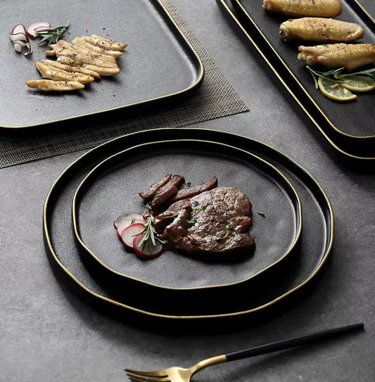 OBSIDIAN LUXE – BLACK & GOLD DINNER PLATE 2 PIECE SET