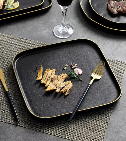 OBSIDIAN LUXE – BLACK & GOLD DINNER PLATE 2 PIECE SET