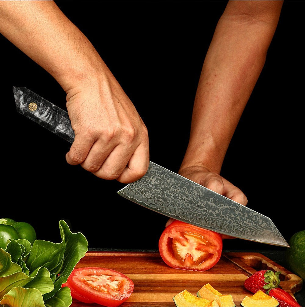 DAMASCUS STEEL KIRITSUKE CHEF KNIFE WITH HONEY COMB RESIN HANDLE