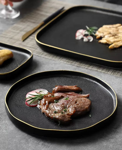 OBSIDIAN LUXE – BLACK & GOLD DINNER PLATE 2 PIECE SET