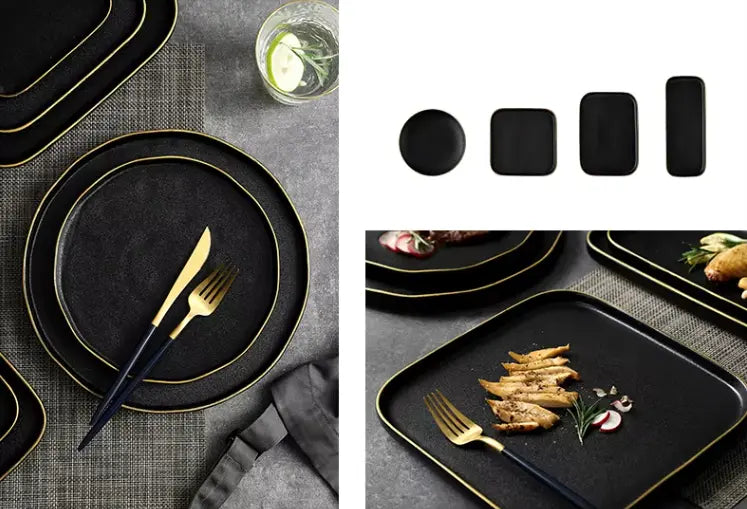 OBSIDIAN LUXE – BLACK & GOLD DINNER PLATE 2 PIECE SET
