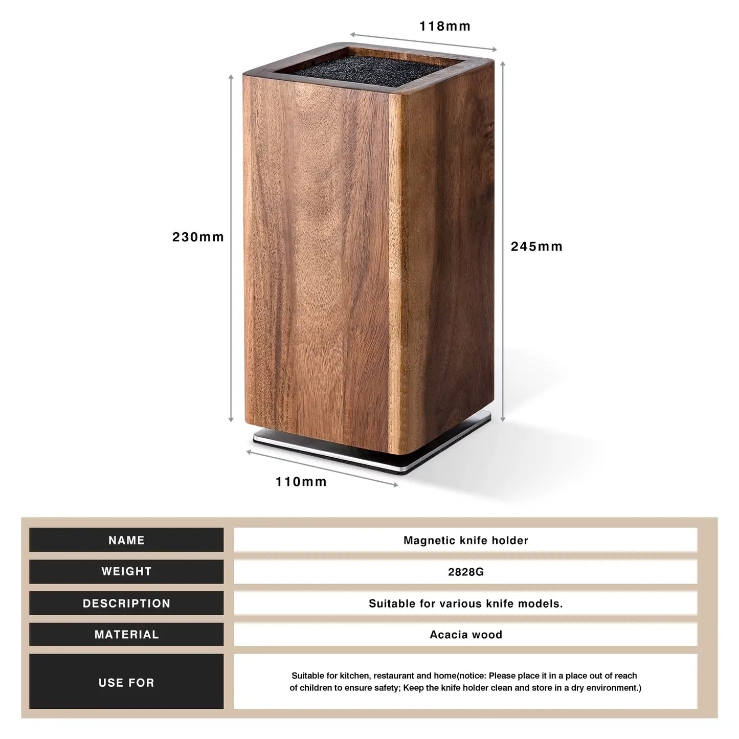 NATURAL ACACIA WOOD 360 DEGREE ROTATABLE MAGNETIC KNIFE BLOCKS