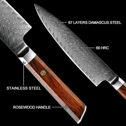 7 PIECE DAMASCUS STEEL KITCHEN KNIFE WITH AFRICA ROSEWOOD HANDLE