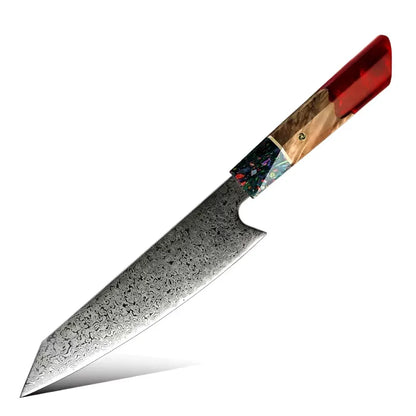 DAMASCUS STEEL KIRITSUKE CHEF KNIFE WITH WOOD & RESIN HANDLE