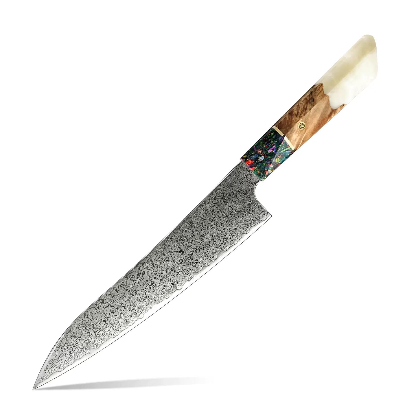 3 PIECE SET DAMASCUS STEEL KNIVES WITH RESIN & SOLID WOOD HANDLE