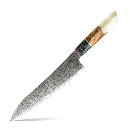 3 PIECE SET DAMASCUS STEEL KNIVES WITH RESIN & SOLID WOOD HANDLE