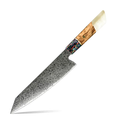3 PIECE SET DAMASCUS STEEL KNIVES WITH RESIN & SOLID WOOD HANDLE