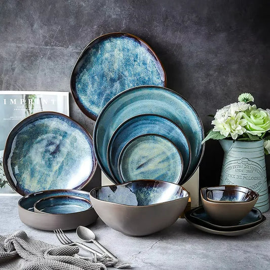 AURORA BLUE – GLAZED CERAMIC DINNER PLATES