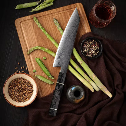 DAMASCUS STEEL KIRITSUKE CHEF KNIFE WITH CARBON FIBER HANDLE