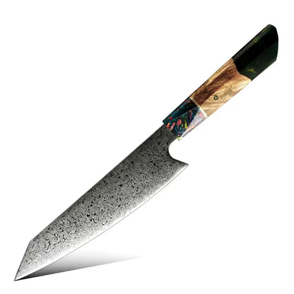 DAMASCUS STEEL KIRITSUKE CHEF KNIFE WITH WOOD & RESIN HANDLE