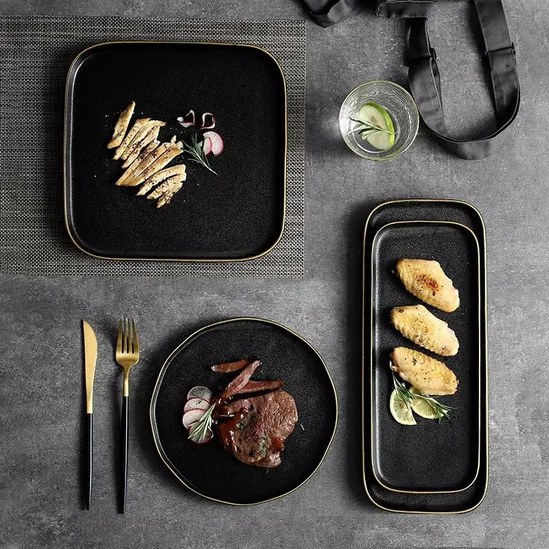 OBSIDIAN LUXE – BLACK & GOLD DINNER PLATE 2 PIECE SET