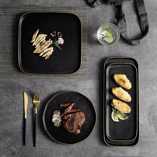 OBSIDIAN LUXE – BLACK & GOLD DINNER PLATE 2 PIECE SET