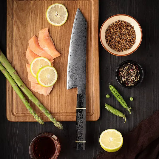 DAMASCUS STEEL KIRITSUKE CHEF KNIFE WITH CARBON FIBER HANDLE
