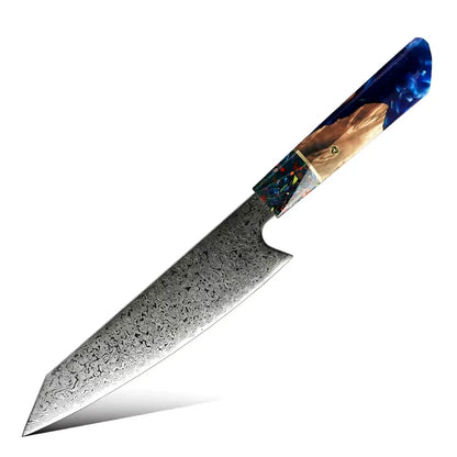 DAMASCUS STEEL KIRITSUKE CHEF KNIFE WITH WOOD & RESIN HANDLE