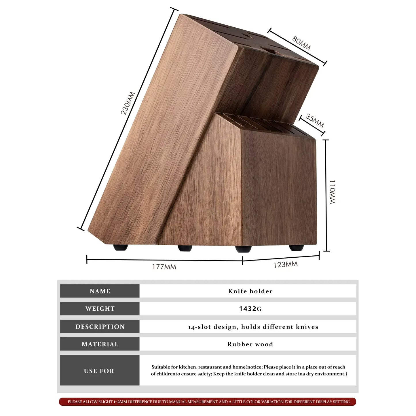 14 SLOTS UNIVERSAL HIGH QUALITY WOOD KNIFE BLOCK