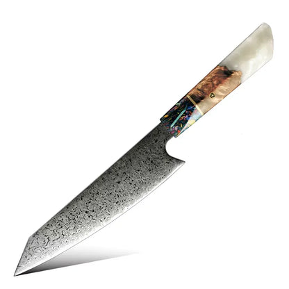 DAMASCUS STEEL KIRITSUKE CHEF KNIFE WITH WOOD & RESIN HANDLE