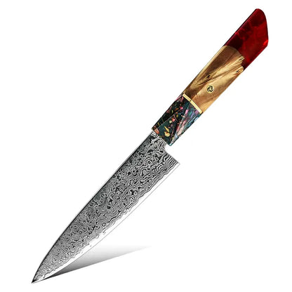 3 PIECE SET DAMASCUS STEEL KNIVES WITH RESIN & SOLID WOOD HANDLE