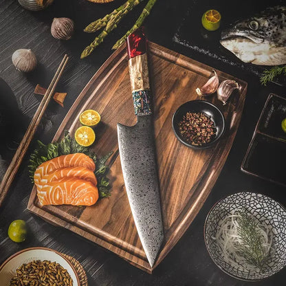 3 PIECE SET DAMASCUS STEEL KNIVES WITH RESIN & SOLID WOOD HANDLE