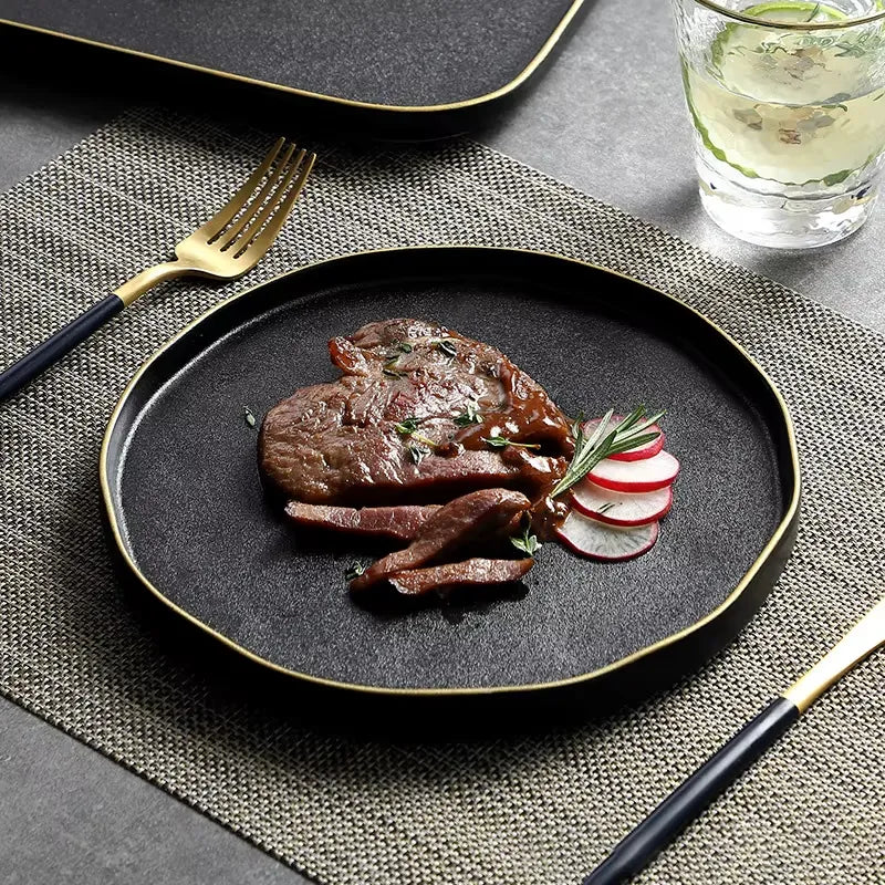 OBSIDIAN LUXE – BLACK & GOLD DINNER PLATE 2 PIECE SET