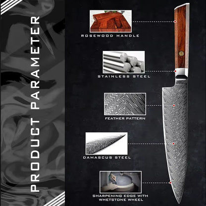 7 PIECE DAMASCUS STEEL KITCHEN KNIFE WITH AFRICA ROSEWOOD HANDLE