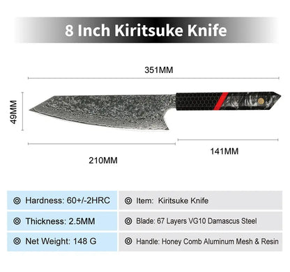 DAMASCUS STEEL KIRITSUKE CHEF KNIFE WITH HONEY COMB RESIN HANDLE