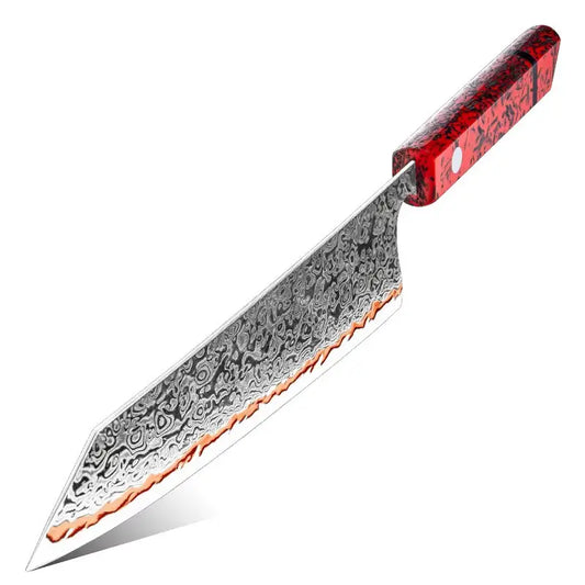 DAMASCUS STEEL KIRITSUKE CHEF KNIFE WITH RED CARBON FIBER HANDLE