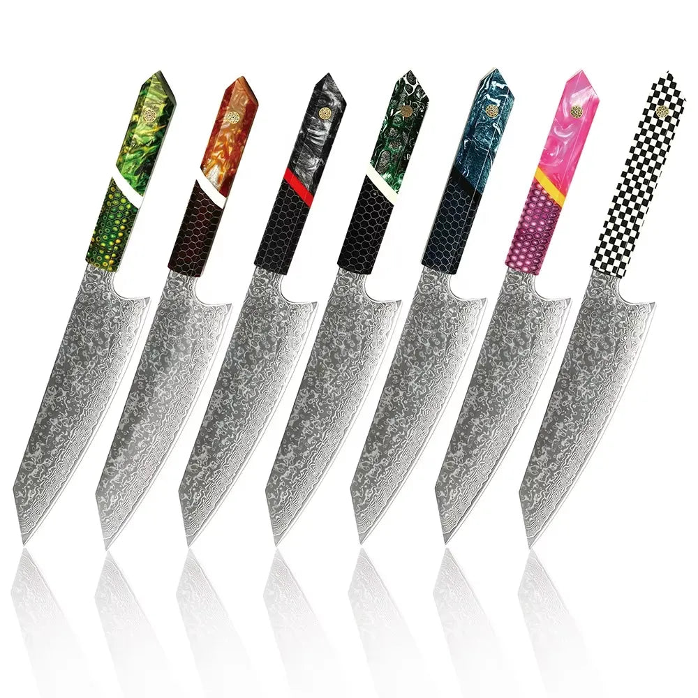 DAMASCUS STEEL KIRITSUKE CHEF KNIFE WITH HONEY COMB RESIN HANDLE