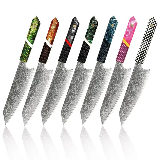 DAMASCUS STEEL KIRITSUKE CHEF KNIFE WITH HONEY COMB RESIN HANDLE