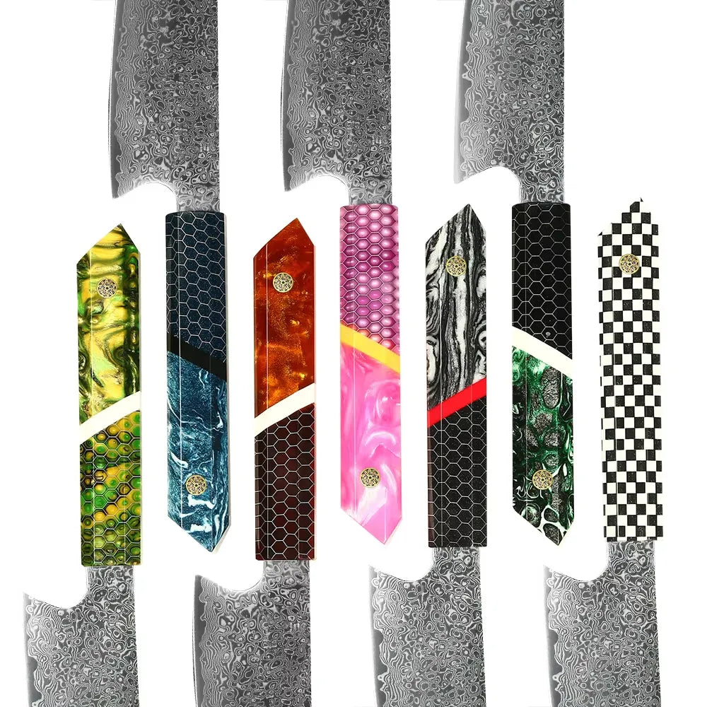 DAMASCUS STEEL KIRITSUKE CHEF KNIFE WITH HONEY COMB RESIN HANDLE