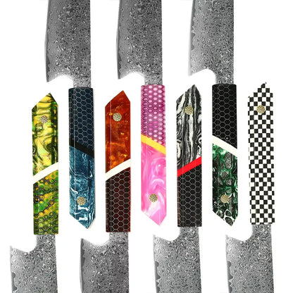 DAMASCUS STEEL KIRITSUKE CHEF KNIFE WITH HONEY COMB RESIN HANDLE