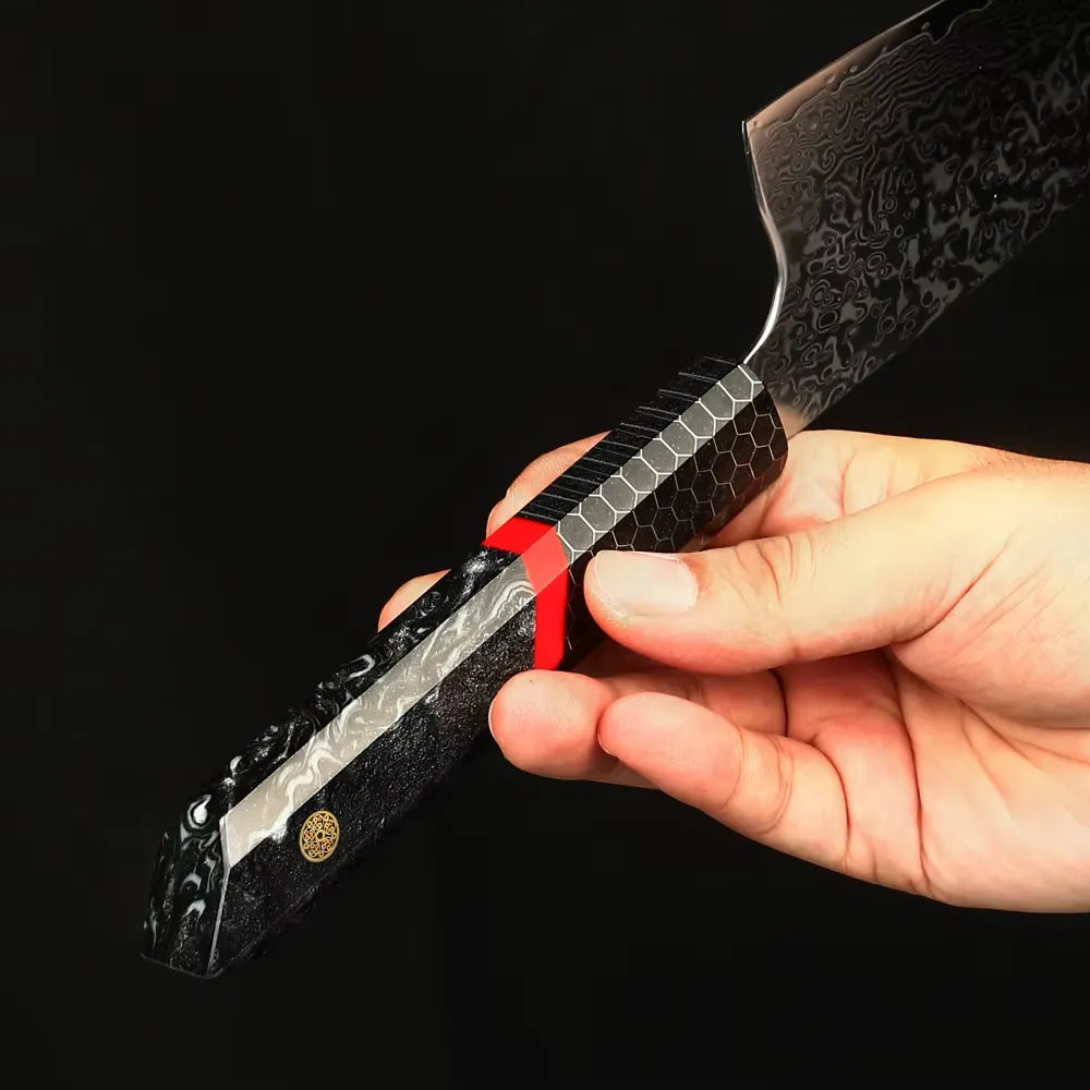 DAMASCUS STEEL KIRITSUKE CHEF KNIFE WITH HONEY COMB RESIN HANDLE