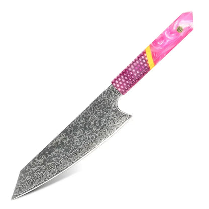 DAMASCUS STEEL KIRITSUKE CHEF KNIFE WITH HONEY COMB RESIN HANDLE