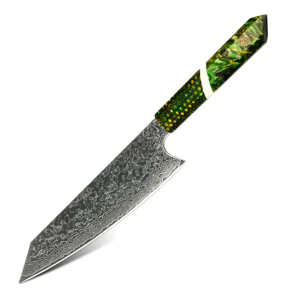 DAMASCUS STEEL KIRITSUKE CHEF KNIFE WITH HONEY COMB RESIN HANDLE