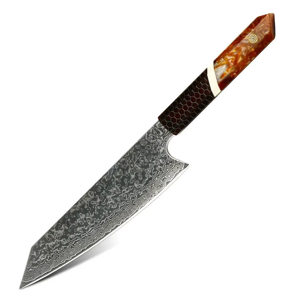 DAMASCUS STEEL KIRITSUKE CHEF KNIFE WITH HONEY COMB RESIN HANDLE